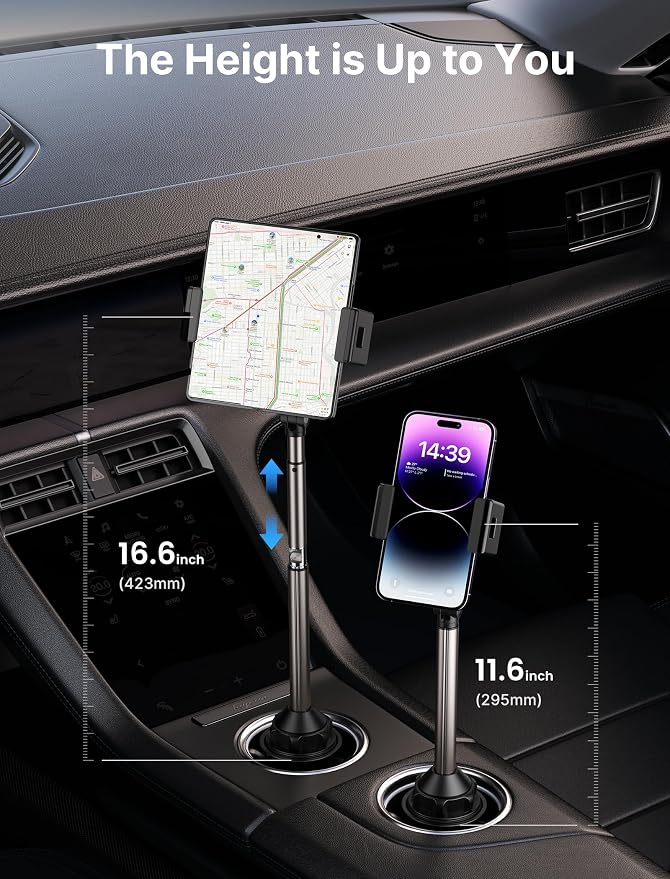 JSAUX Car Cup Holder Phone Mount for Foldable Phones & Mini Tablets | Sturdy Metal Long Arm, Flexible Height and Angle, Adjustable Base, Secure Phone Grip, Fits 2.17-4.33 in Car Cup Holders - Image 4