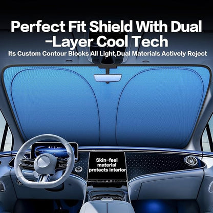 Titanium Silver Windshield Sun Shade for Ford F150 2021-2025 | Ice Blue Reflective Layer, UPF 50+ UV and Heat Blocking, Foldable, Hot-Weather Interior Protection, for Cars, SUVs and Trucks - Image 3