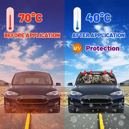 Funny Rocking Raccoon Print Car Sunshade Umbrella Funny Rocking Raccoon Windshield Sun Shade for Car Retractable Umbrella Sunshades for Front Window Sun Shades Cover Visor Portector Block UV Rays - Image 3