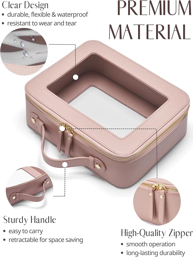 Clear Makeup Bag Travel Cosmetic Case Toiletry Bag with Zipper Make Up Case Traveling, Stone, Medium and Large - Image 5