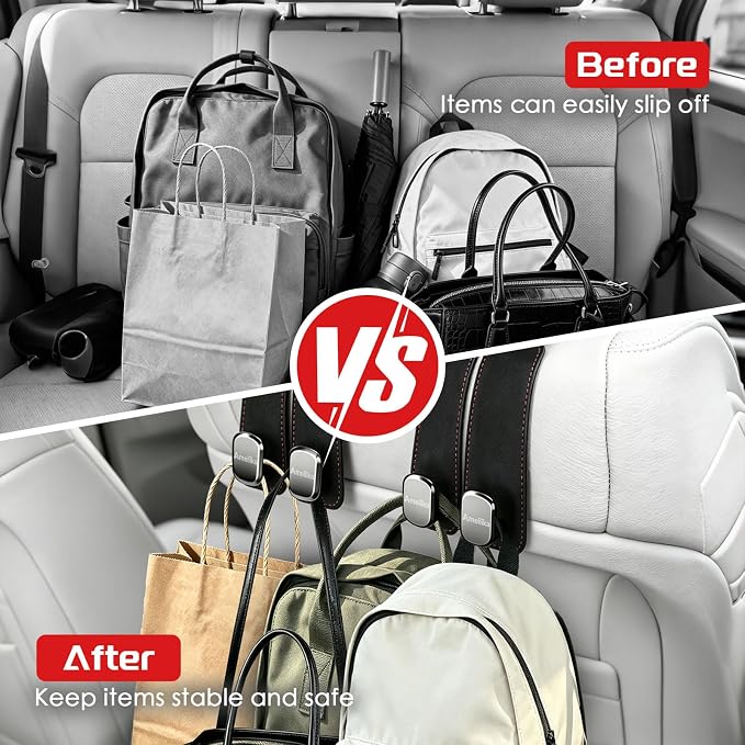 Car Headrest Hook, Car Seat Headrest Hooks and Purse Hook for Car, Leather Seat Back Organizer with Phone Holder, Universal Hidden Storage for SUV/Truck (Light Blue-2Pack) - Image 5