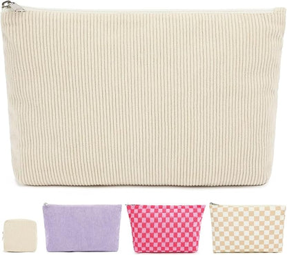 Fammart Corduroy Makeup Bag, Travel Cosmetic Bag Organizer Toiletry Bag Make Up Bags with Zipper & Compartments for Women Girls by Fammart