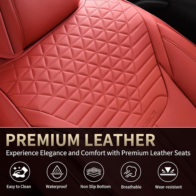 Car Seat Covers for Front Seats, Universal Seat Cushion 2 Seats, Car Seat Protector Waterproof, Premium Leather Automotive Seat Covers for Most Cars, Sedans, SUVs, and Trucks-Red - Image 4