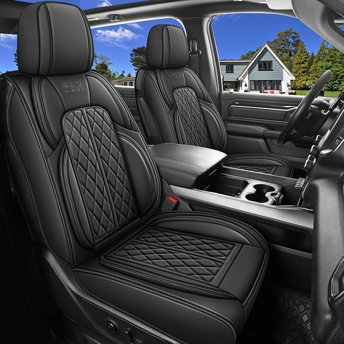 Car Seat Cover Custom Fit for Ford F150 2009-2026 Faux Leather Seat Cover Set Compatible with Regular Cab Super Cab Super Crew Pickup Truck Cushions (Black, Full Set) by DuDuWang