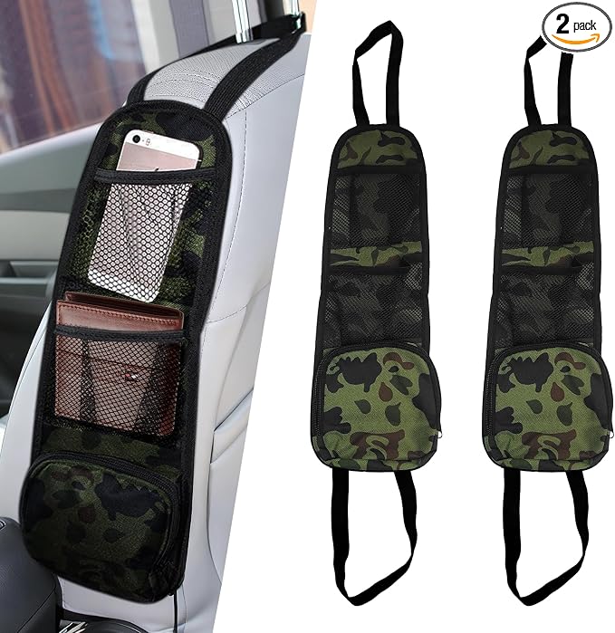 2PCS Car Seat Side Organizer, Seat Side Storage Pocket, Multifunctional Mesh Net Pocket, Car Multi-Pockets Backseat Organizer Side Hanging Bag for Storage Coins, Cell Phones (Green, 2PCS) by Unknown