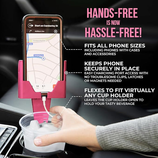 Cup Holder Phone Holder Mount for Car - Universal Adjustable Expander Cradle Hands-Free Driving - Compatible with All Smartphones Car Mount for iPhone Samsung Google Android Mobile Accessories Pink - Image 2