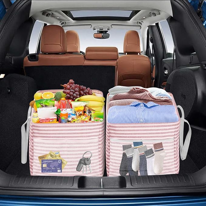 LHZK Standing Extra Large Utility Tote Bag with Metal Wire Frame and the Sides Rinforced, Extra Large Tote Bag with Handle, Reusable Grocery Bags Foldable, Beach Bag, Car Tote (Pink, 26''x15''x13'') - Image 6