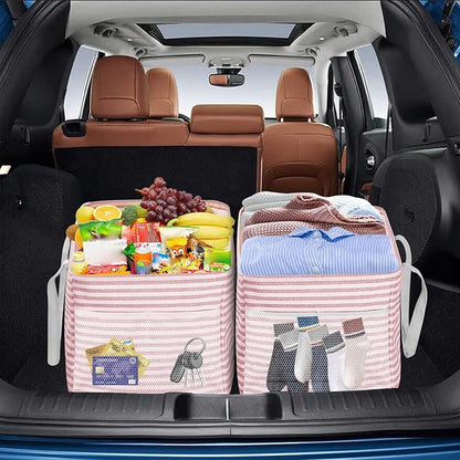 LHZK Standing Extra Large Utility Tote Bag with Metal Wire Frame and the Sides Rinforced, Extra Large Tote Bag with Handle, Reusable Grocery Bags Foldable, Beach Bag, Car Tote (Pink, 26''x15''x13'') - Image 6