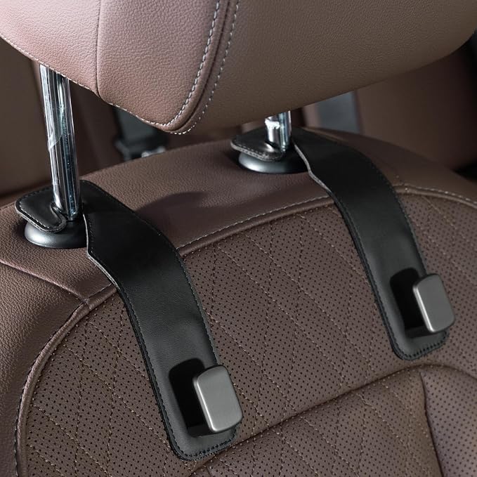 CoBak Headrest Hooks for Car - Universal Premium Stitched Leather and Aluminum-Magnesium Alloy Single Car Seat Back Storage Hook for Purses, Handbags, Bags (2 Pack),Black by PopulartabletcasebrandWegivepeoplethebestdesignofprotectingvariouselectronicdevices