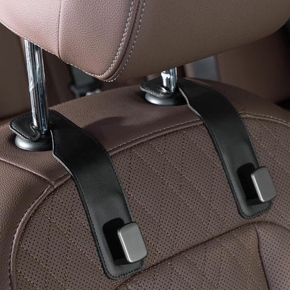 CoBak Headrest Hooks for Car - Universal Premium Stitched Leather and Aluminum-Magnesium Alloy Single Car Seat Back Storage Hook for Purses, Handbags, Bags (2 Pack),Black by PopulartabletcasebrandWegivepeoplethebestdesignofprotectingvariouselectronicdevices