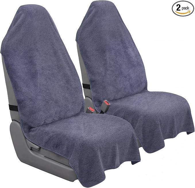Car Seat Towel Cover, 2pcs Universal Front Seat Protector for Cars, SUVs and Trucks, Sweat Towel Car Seat Cover for Gym, Yoga, Swimming, Pets and Family Travel, Purple Gray by Corthena