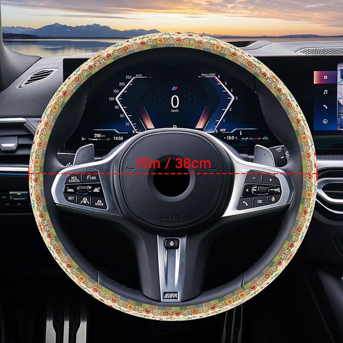 Steering Wheel Cover Neoprene Material Most Cars Men&Women Universal 15 inch Premium Non-Slip Spring Steering Wheel Protector Floral Car Accessories - Image 3
