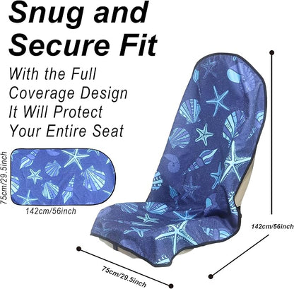 Car Seat Cover Protector Front Seats,for Gym Workout,Running,Swimming,Beach and Hiking,Waterproof Sweat Towel Bucket Seat Covers for Cars SUV Trucks (Conch Shells Starfish, 2Pcs) - Image 3