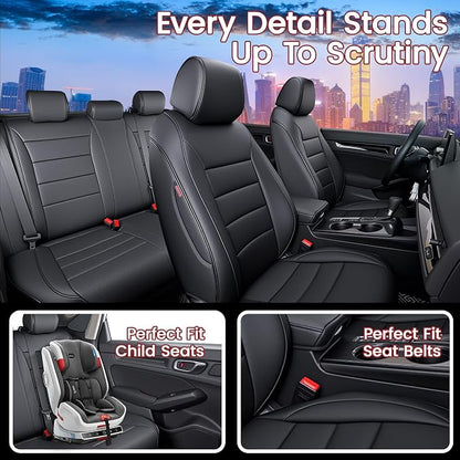 HKZ Custom Fit Civic Seat Cover Full Set for Honda Civic 4 Door (Hatchback Sport 2022-2026)&(Hatchback LX 2022-2024) 5-Seats Full Set,Leather Seat Protector(Black) - Image 7