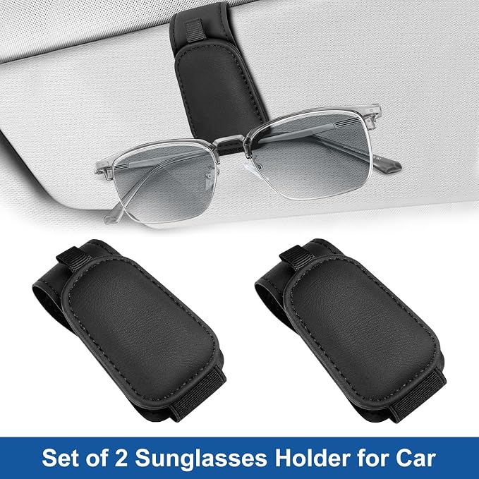 Teraves 2 Pack Sunglass Holder for Car Visor, Magnetic, Easy to Hold | Premium Leather Sunglasses Visor Clip, Auto Interior Accessories Universal for Different Size Glasses and Eyeglasses, Black - Image 2