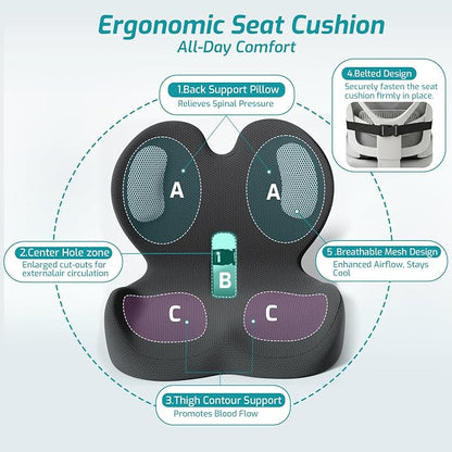 Trucker Seat Cushion, Thick Car Seat Cushions with Lumbar Support Pillow, Ergonomic L-Shaped Orthopedic Memory Foam for Long Driving Lower Back Pain Sciatica Relief, Gift for Drivers (Black+WE) - Image 3