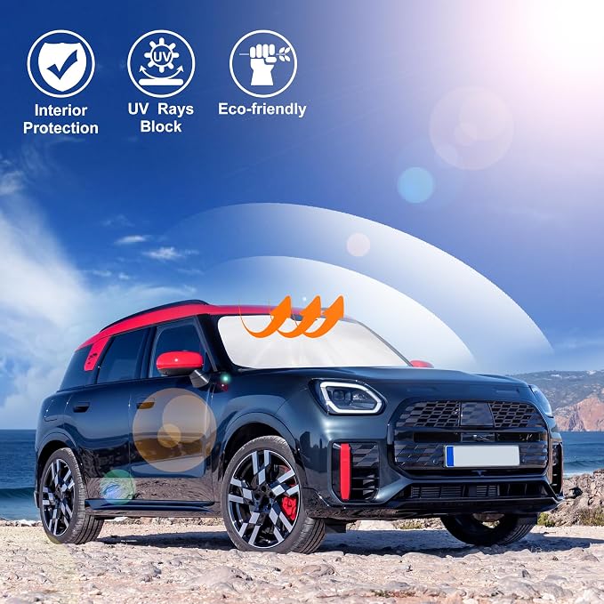 Windshield Sun Shade for 2017-2026 Mini Countryman Cooper F60 | Full covered for windshield, Foldable & Durable, Block UV Rays, Reduce Heat, Easy to install, Keep Car Cooler - Image 6