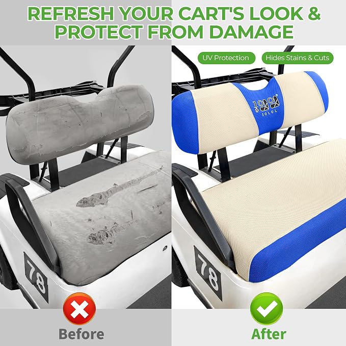 10L0L Golf Cart Seat Covers for Yamaha EZGO Club Car Seat Towel Cushion | Breathable Mesh All-Season Front/Rear Seat Blanket, UV Resistant, Cool Comfort, Machine Washable, Easy On, Great Golf Gift - Image 3