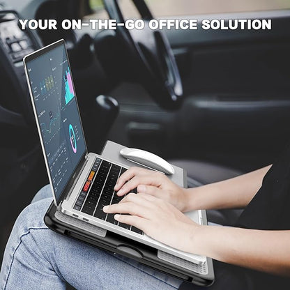 AboveTEK Portable Laptop Lap Desk w/Retractable Left/Right Mouse Pad Tray, Non-Slip Heat Shield Tablet Notebook Computer Stand Table w/Sturdy Stable Work Surface for Bed Sofa Couch or Travel - Image 2