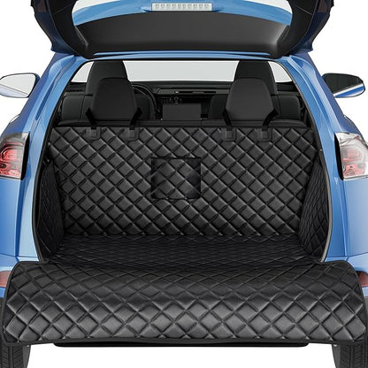 SUV Cargo Liner for Dogs, PU Leather Trunk Cover with Bumper Flap | Waterproof Pet Cargo Cover with Side Flaps, Dog Car Seat Cover with Non-Slip Mat Prevents Scratches, Pet Hair, Mud, and Dirt by PETICON