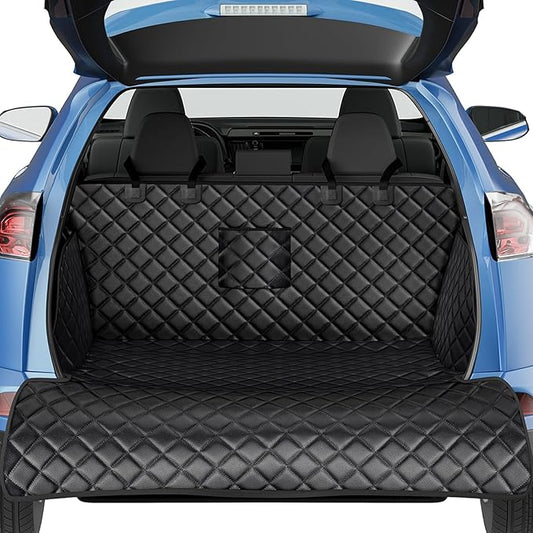 SUV Cargo Liner for Dogs, PU Leather Trunk Cover with Bumper Flap | Waterproof Pet Cargo Cover with Side Flaps, Dog Car Seat Cover with Non-Slip Mat Prevents Scratches, Pet Hair, Mud, and Dirt by PETICON