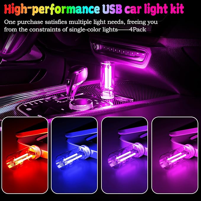 4 PCS USB Touch Dimmable Retro Glass Bottle Car Night Light | ortable design, 4 colors: Red Blue Pink Purple, fits car interior, bedroom, hallway, indoor outdoor decor - Image 2