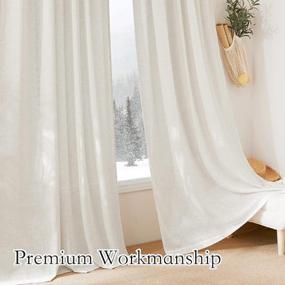 RYB HOME Long Sheer Curtains 108 inches Long for Living Room | Linen Textured Semi Sheer, Privacy & Light Airy, for Bedroom Nursery Canopy Bed, Linen, Rod Pocket, W70 x L108, 2 Panels - Image 6