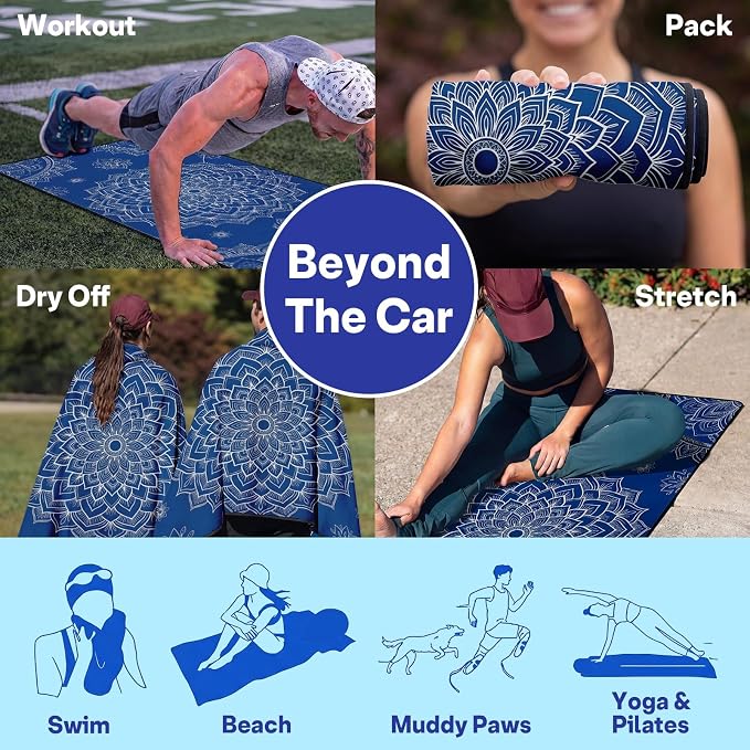 2 Pack Car Seat Towel Covers, Sweat-Proof Microfiber Seat Protectors for Gym, Running, Beach & Workout, Breathable Quick-Dry, Machine Washable, Blue Mandala Print, Universal Fit - Image 6
