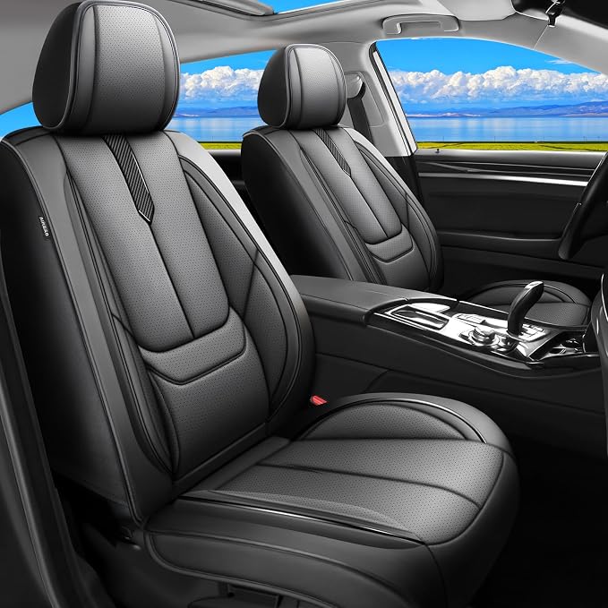 Fit Ariya Car Seat Covers for Nissan Ariya 2023 2024 2025 2026 -Upgraded Premium Waterproof & Breathable Leather, Airbag Compatible, All-Weather Seat Cushion Protector,2 Front/Black by Unknown