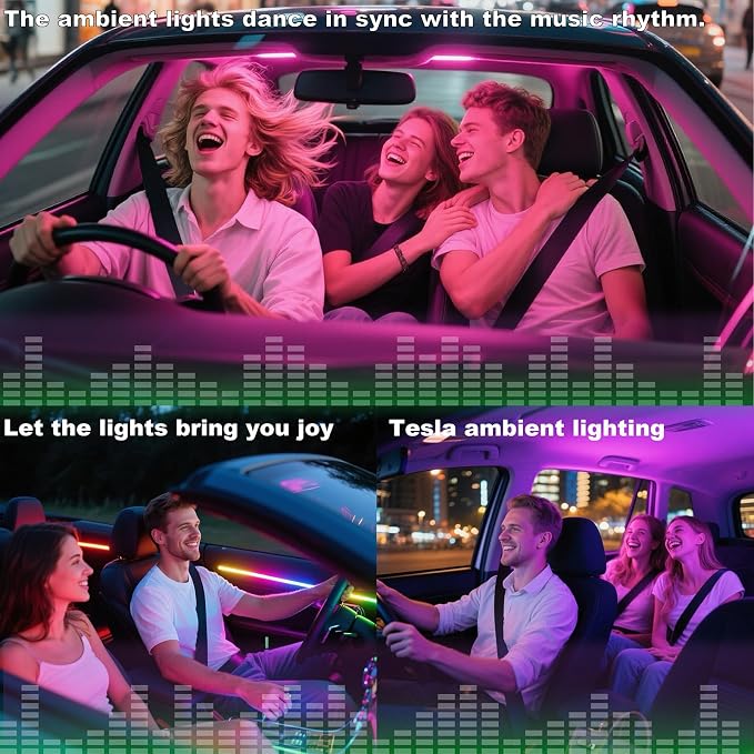 LED Car Ambient Lighting Strip for Tesla High Brightness with APP Control Multiple Colors and Car LED Strip Lighting Neon Lights for Model 3/Y (Dashboard& Center Console& 4 Floor Light) - Image 8