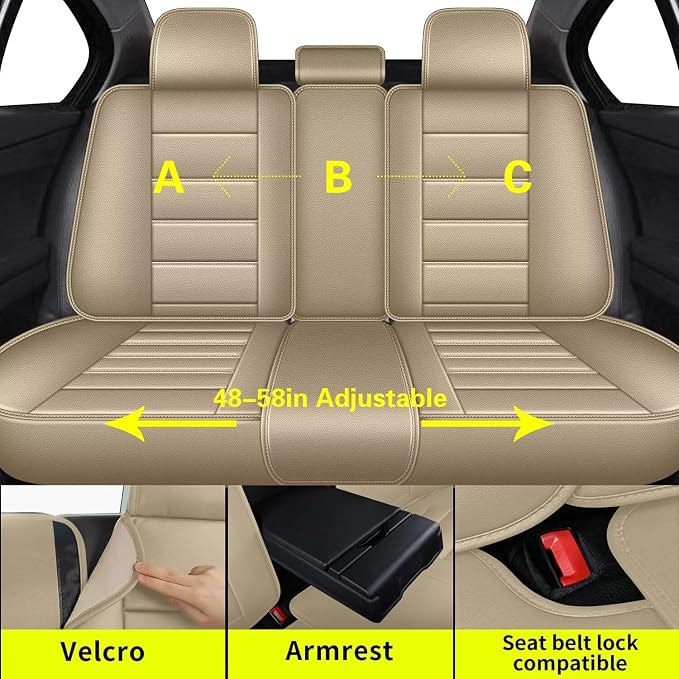 IKABEVEM Car Seat Covers Full Set Fit for Infiniti QX55 2022-2025 2026: 5 Seats Auto Interior Accessories, Faux Leather Waterproof Seat Cushions Vehical Cover (Beige) - Image 2