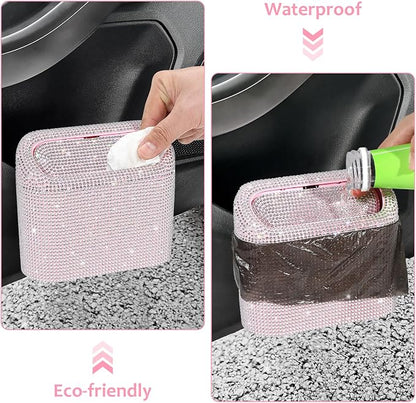 Accmor Bling Car Trash Can with Lid, Leakproof Mini Vehicle Trash Bin Automotive Dustbin Organizer Storage, Sparkling Crystal Rhinestone Trash Bag Container with 30pcs Garbage Bags Car Accessories - Image 5