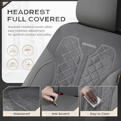 Coverado Car Seat Covers 2-Pack, Luxury Front Seat Covers, Automotive Car Seat Protectors, Gray Driver Seat Covers Universal Fit for SUVs, Trucks, Sedans - Image 6