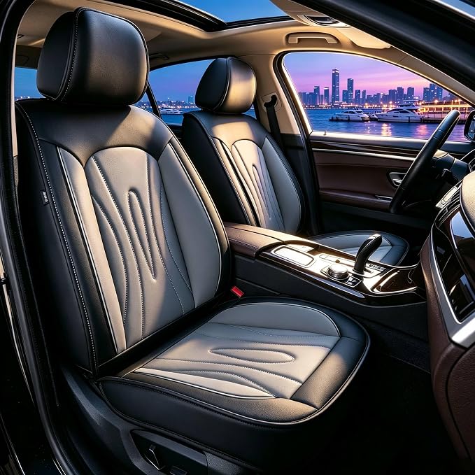 Front Seat Covers for Acura Integra 2023-2026 2027 Faux Leather | Waterproof Breathable Scratch Resistant 360° Wrap Airbag Compatible Easy Clean（2 Seats,Black & Grey) by ShieldYourSeats