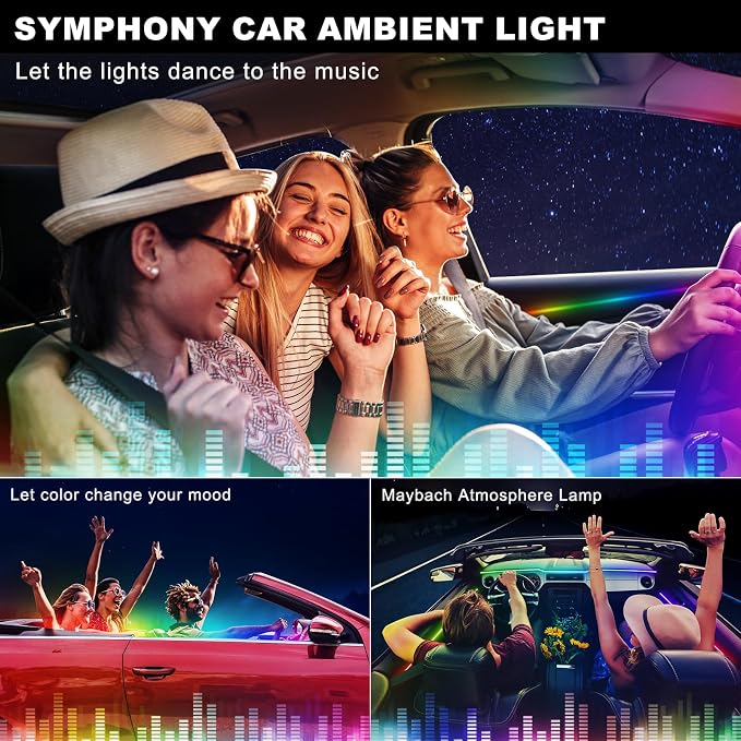 Acrylic Interior Car LED Strip Light with Wireless APP, Dreamcolor RGB 10 in 1 with 175 inches 600 LEDs Fiber Optic Car Ambient Lighting Kits, Dual Zone Sound Active Function LED Strip for Car - Image 7