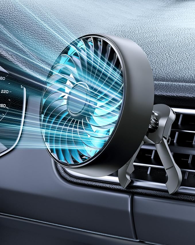 Car AC Fan to Boost Cooling Air Circulation - More Stable Vent Clip | 4in Larger Clip On Car Fan, Colorful Lighting, USB Fan for Car SUV Van RV Pickup Truck, Strong 3 Speeds, 360 Rotating, Quiet by xuenair