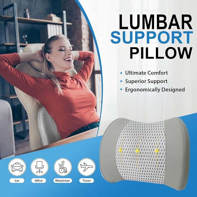 Lofty Aim Lumbar Support Pillow for Car, Car Seat Back Support for Driving | Memory Foam Car Lumbar Support for Driving, Car Back Cushion, Adjustable Straps, Lower Back Pillow, Breathable 4D Mesh, Gray - Image 2