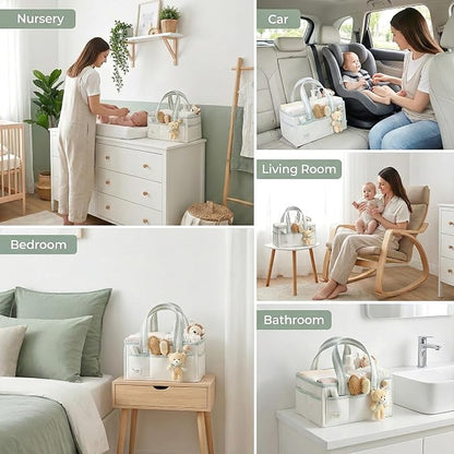 PeraBella Diaper Caddy Organizer with Handle, Baby Shower Gifts Basket Bag, Registry Search Must Haves Items, Nursery Storage Organizer for Newborn Girl Boy, Baby Bag Essentials, Car Diaper Caddy Cart - Image 3