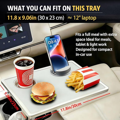 Car Desk for Laptop 360° Rotating Tesla Tray with Cup Holder Phone Stand | Adjustable Height Car Table Tray Car Accessories Compatible with Model 3/Y/S Ford Vehicles, Fits Round Cup Holder 2.28"-3.66" - Image 10