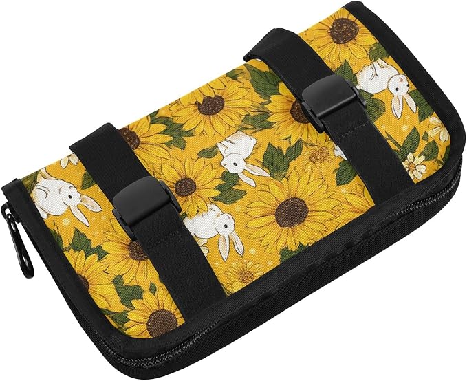 Car Tissue Holder Car Napkin Holder Car Tissue Box Dispenser Storage Case Sun Visor Mask Holder with Adjustable Straps Reusable Refillable Autumn Sunflower and Cute Rabbit - Image 2