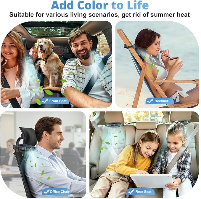 USB Car Seat Fan for Backseat - 3 Speeds (No Battery, Not Rechargeable) | Quiet Mini Portable Neck Fan for Car Accessories, Cooling Fans for Baby Kids Rear Facing, Carseat Fan for Jeep SUV Van Truck - Image 9