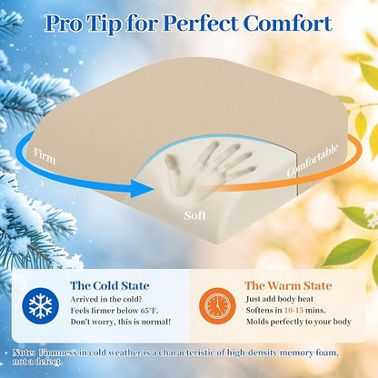 TranquilRelax Memory Foam Seat Cushion for Office Chair, 3-Inch, Khaki | Medium-firm Support for Long Sitting, Washable Mesh Cover, Non-slip Base, Perfect for Car Seats & Short Drivers - Image 9