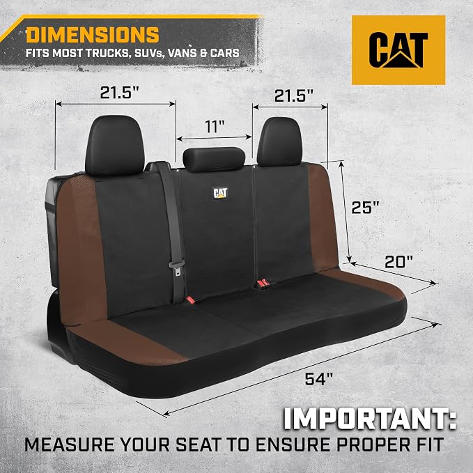 CAT Black & Brown Car Seat Covers Full Set - Front Seat Covers & Rear Bench Seat Cover - Airbag Compatible, 60/40 Split Bench for Mid-Size Trucks & SUVs - Automotive Interior Seat Accessories - Image 3