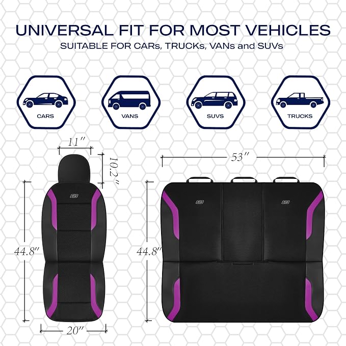 Skechers Memory Foam™ Car Seat Covers, Air Cool Mesh Thick Seat Covers, Car Seat Full Sets, Airbag Compatible, Automotive Comfort Protection for Most Cars,Vans,Trucks, SUVs,Purple - Image 6
