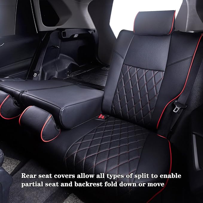 HKZ Customized Special seat Cover for Toyota Corolla (Black+Red, 2014-2019 Corolla L LE LE Eco XLE Sedan) - Image 3