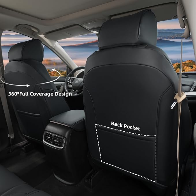 Lolcar CRV Seat Covers Custom Fit for Honda CRV 2017 2018 2019 2020 2021 2022,Leather Car Seat Cover Full Set for Trucks SUV,Waterproof Car Seat Cushion,Faux Leather (Black) - Image 3
