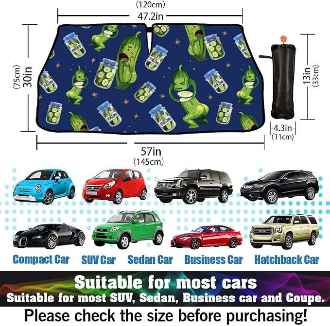 Socira Funny Pickle Car Windshield Sun Shade Umbrella Foldable Sunshade | for Front Window Auto Windshield Sunshade Covers Pickle Gifts for Men Car Accessories Protect from Sun Rays Heat 57'' X 30'' - Image 3