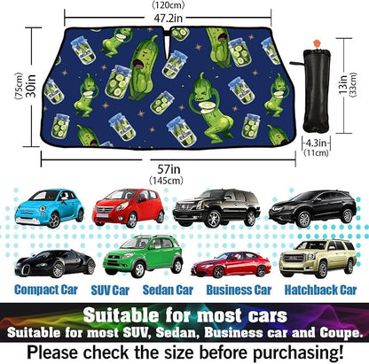 Socira Funny Pickle Car Windshield Sun Shade Umbrella Foldable Sunshade | for Front Window Auto Windshield Sunshade Covers Pickle Gifts for Men Car Accessories Protect from Sun Rays Heat 57'' X 30'' - Image 3