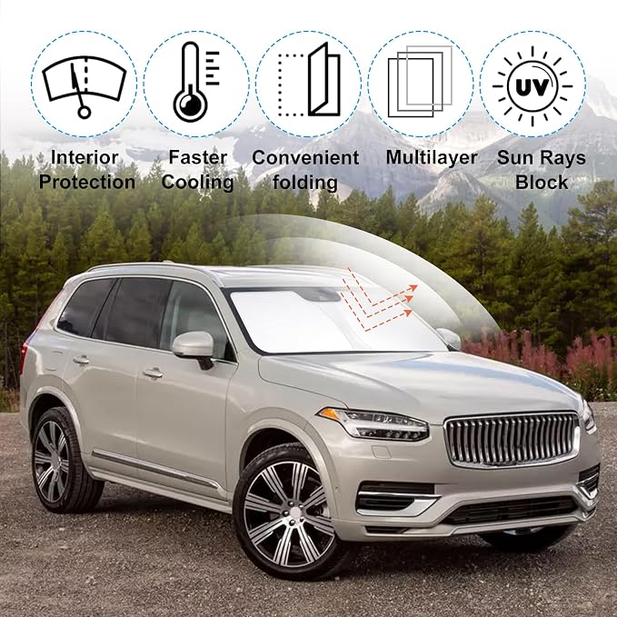 Front Windshield Sun Shade Foldable Car Front Window Sun Shade Windshield Shade Custom Fit for 2016-2025 2026 Volvo XC90 Block UV Rays Car Accessories Heat Keep Cooler - Image 3