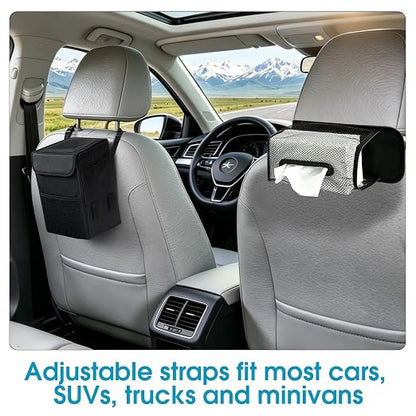 Ryhpez Car Trash Can with Tissue Holder Detachable, Leakproof, Black | Car Garbage Can with Removable Car Napkin Holder, Car Trash Bin with Lid for Headrest, Console, Truck, SUV Car Accessories - Image 4